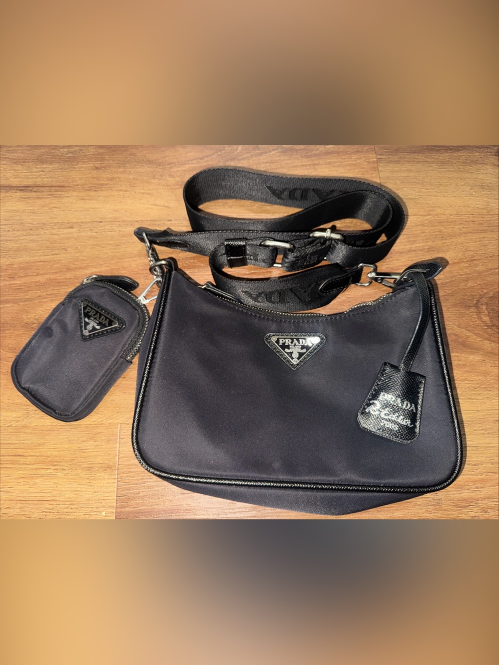 AUTHENTIC PRADA MILANO TESSUTO SAFFIAN BLACK CROSSBODY BAG PURSE RE-EDITION 2005